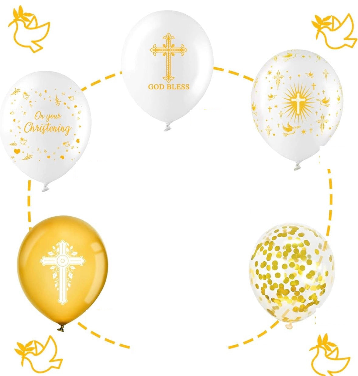 Pack of 5 - Christening 12 Inch Latex Balloons