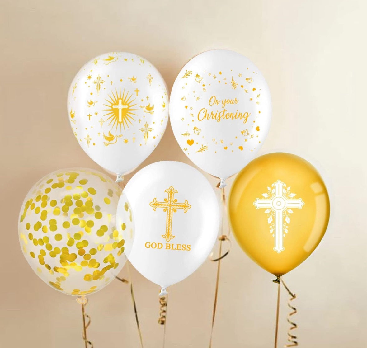 Pack of 5 - Christening 12 Inch Latex Balloons