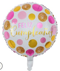 Spanish Round 18 Inch Pink and Gold on White Foil Balloon