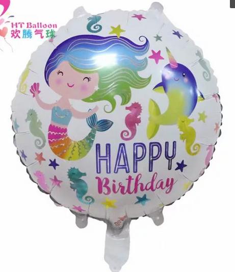 Happy Birthday 18 Inch Round Foil Balloon Mermaid Theme