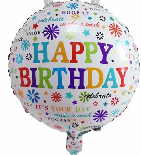 Happy Birthday 18 Inch Round Foil Balloon White with Colourful Letters