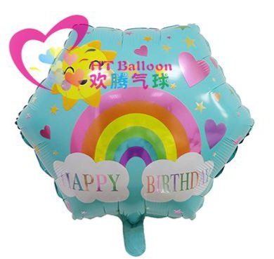 Happy Birthday 18 Inch Hexagon Foil Balloon Blue with Rainbow