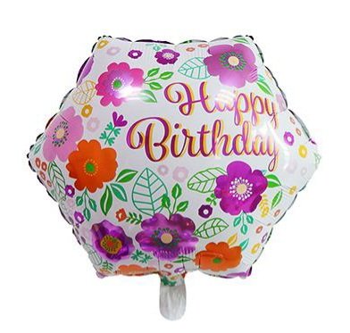 Happy Birthday 18 Inch Hexagon Foil Balloon Colourful Flowers