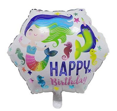 Happy Birthday 18 Inch Hexagon Foil Balloon Mermaid Theme