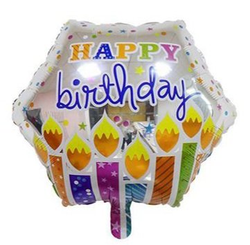 Happy Birthday 18 Inch Hexagon Foil Balloon Reflective with Colourful Candles