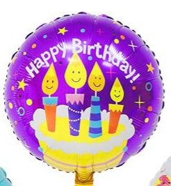 Happy Birthday 18 Inch Round Foil Balloon Purple with Yellow Cake