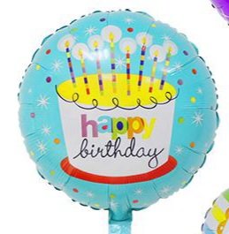 Happy Birthday 18 Inch Round Foil Balloon Blue with White Cake