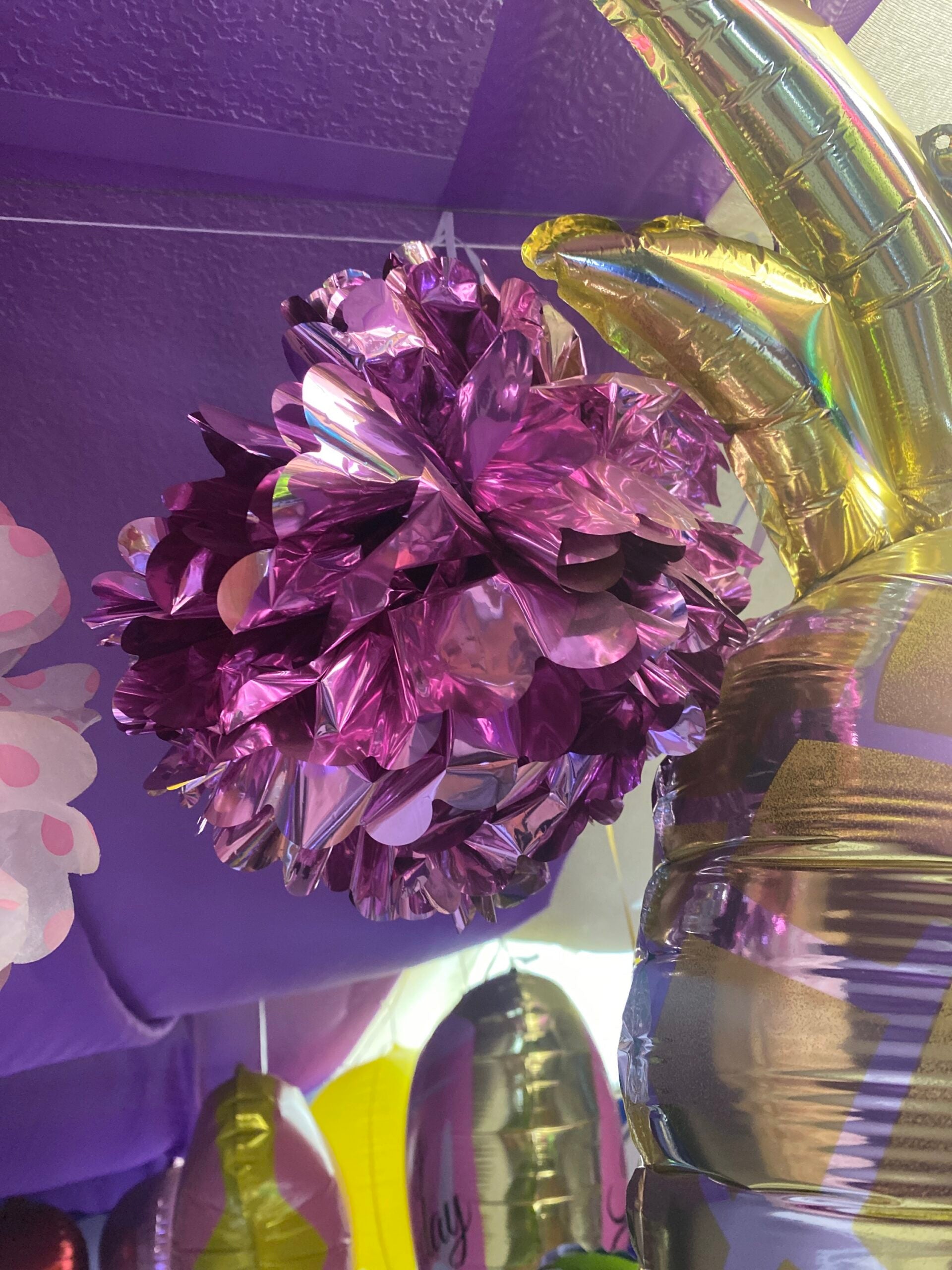 Set of 5 - Pom Poms Rose Pink Foil 10 Inch