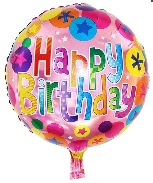 Happy Birthday 18 Inch Round Foil Balloon Pink with Colourful Letters