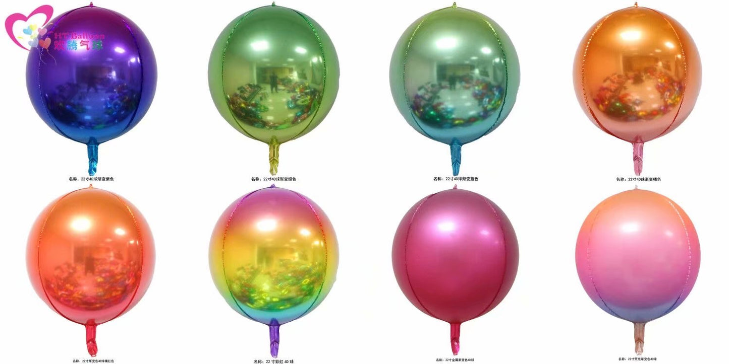 4D Glossy Gradient Ball Foil Balloon - Balloon not inflated