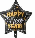 Happy New Year Black Star with Stars Foil Balloon