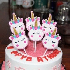 White Unicorn Face with Pink Border 6pc Topper Set