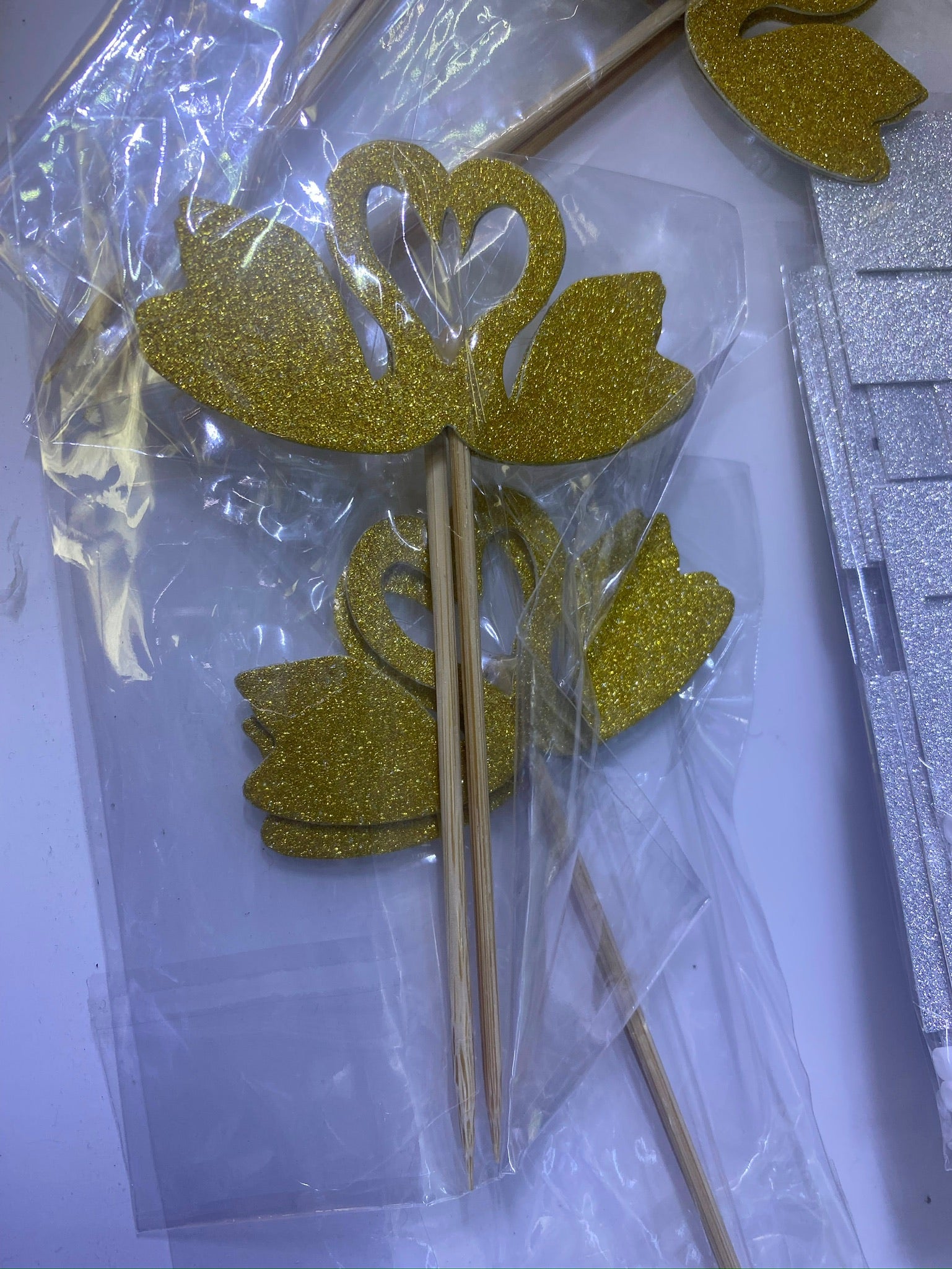 Glitter Swan 2pc Cupcake Topper Set