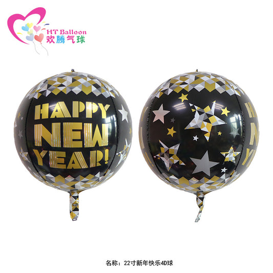 4D Happy New Year Ball Foil Balloon