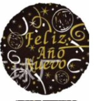 Spanish Round 18 Inch Feliz Año Nuevo Black and Gold Foil Balloon - Balloon not inflated