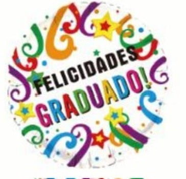 Spanish Round 18 Inch Felicidades Graduado White Foil Balloon