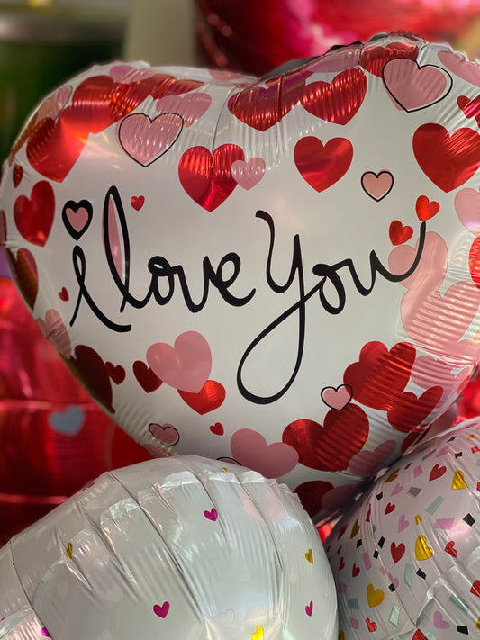 I Love You Red Hearts On White Heart Foil Balloon