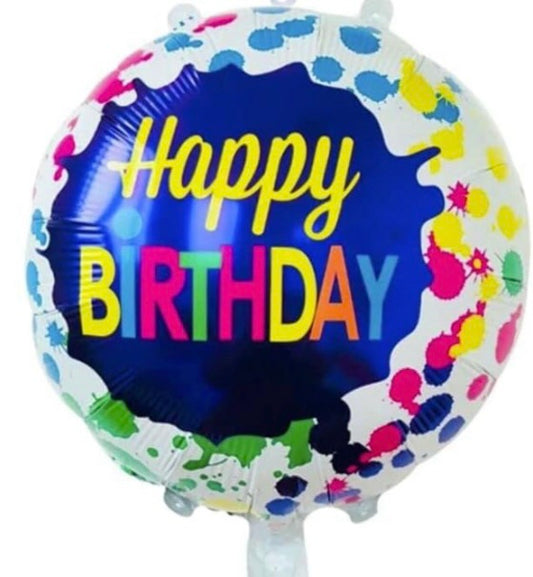 Happy Birthday 18 Inch Round Foil Balloon White with Paint Splatter