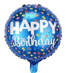 Happy Birthday 18 Inch Round Foil Balloon Blue with Colourful Confetti