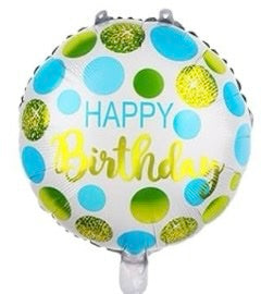 Happy Birthday 18 Inch Round Foil Balloon Blue and Gold Dots