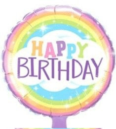 Happy Birthday 18 Inch Round Foil Balloon Pastel Rainbow with Cloud and Purple Edge