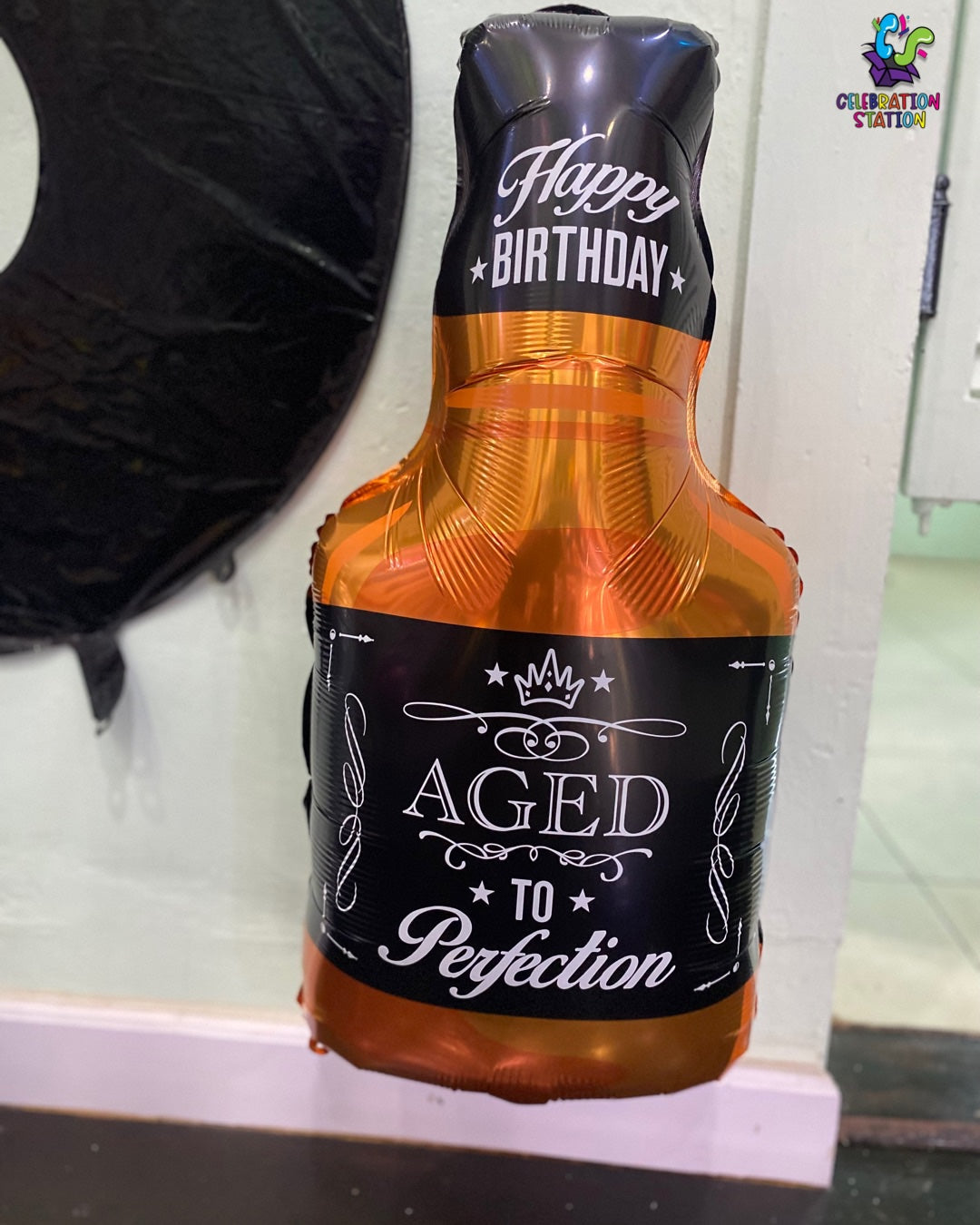 Happy Birthday Aged to Perfection Whiskey Bottle Foil Balloon