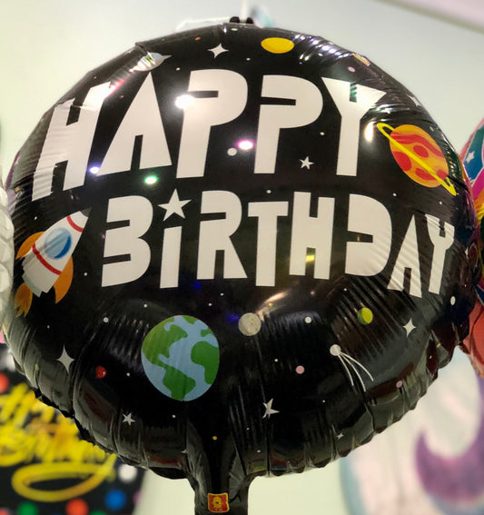 Happy Birthday 18 Inch Round Foil Balloon Space Theme