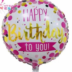 Happy Birthday To You Pink with Gold Dots 18 Inch Round Foil Balloon