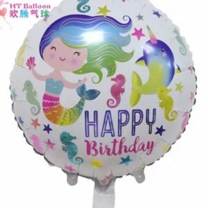 Happy Birthday 18 Inch Round Foil Balloon Mermaid Theme