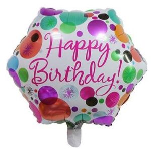 Happy Birthday 18 Inch Hexagon Foil Balloon Colourful Dots