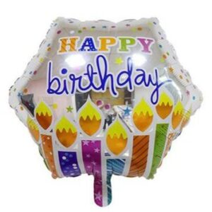 Happy Birthday 18 Inch Hexagon Foil Balloon Reflective with Colourful Candles