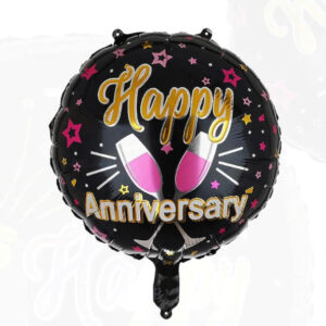 Happy Anniversary Black Round Foil Balloon