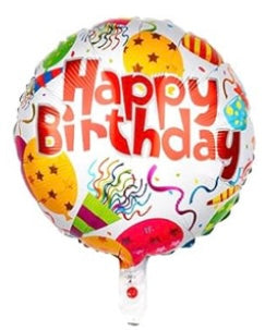 Happy Birthday 18 Inch Round Foil Balloon White with Red Writing