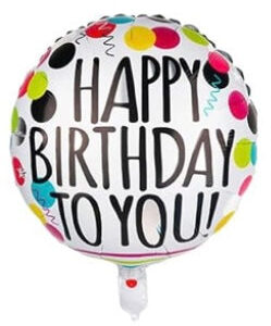 Happy Birthday 18 Inch Round Foil Balloon White with Tall Black Letters