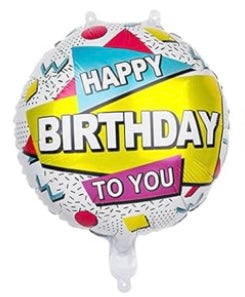 Happy Birthday 18 Inch Round Foil Balloon Retro Vibe