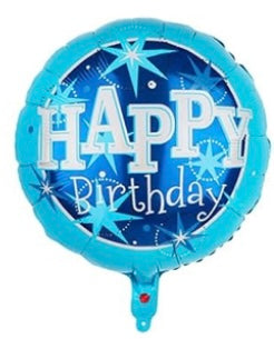 Happy Birthday 18 Inch Round Foil Balloon Blue with Starbursts