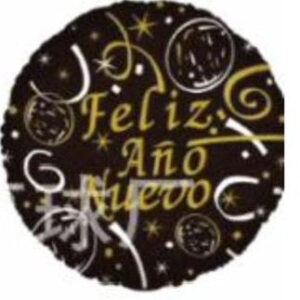 Spanish Round 18 Inch Feliz Año Nuevo Black and Gold Foil Balloon