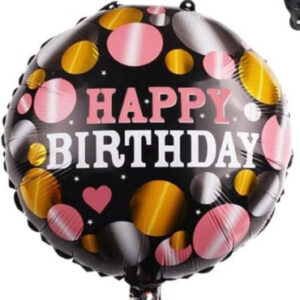 Happy Birthday 18 Inch Round Foil Balloon Black with Pink and Gold Dots