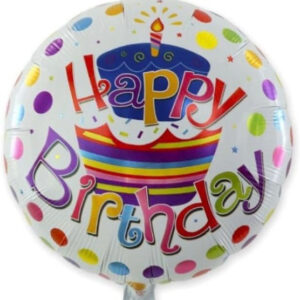 Happy Birthday 18 Inch Round Foil Balloon White with Colourful Dots