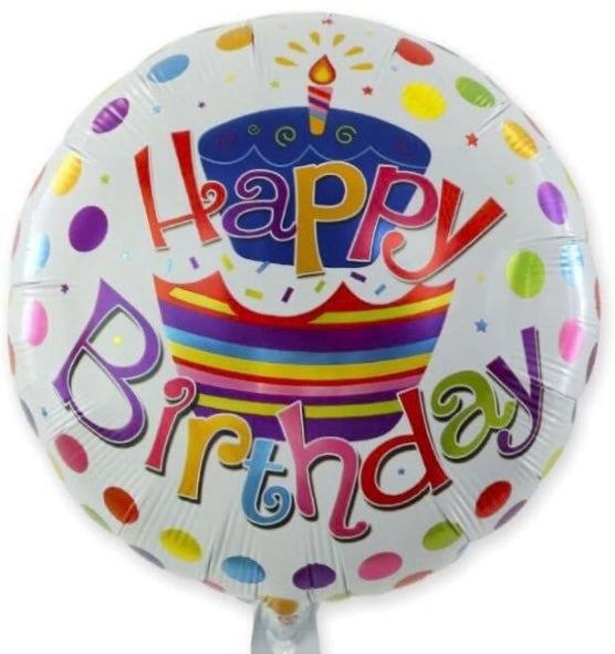 Happy Birthday 18 Inch Round Foil Balloon White with Colourful Dots