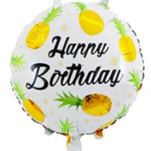 Happy Birthday 18 Inch Round Foil Balloon White with Pineapples