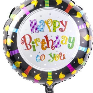 Happy Birthday 18 Inch Round Foil Balloon Black with Colourful Candles