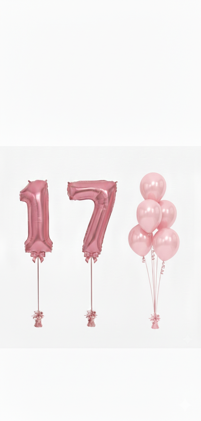 Double Digit Rose Pink 40” Number Balloon Bouquet