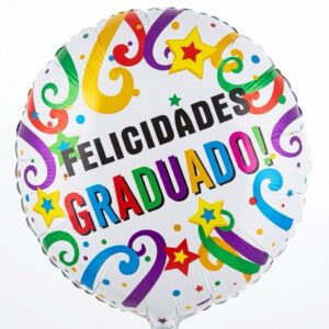 Spanish Round 18 Inch Felicidades Graduado White Foil Balloon