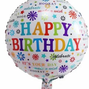 Happy Birthday 18 Inch Round Foil Balloon White with Colourful Letters