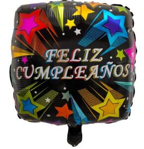Spanish Square 18 Inch Stars on Black Foil Balloon