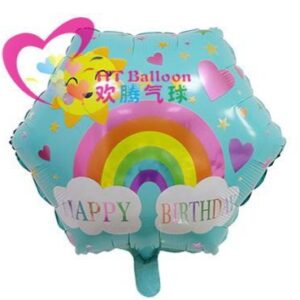 Happy Birthday 18 Inch Hexagon Foil Balloon Blue with Rainbow